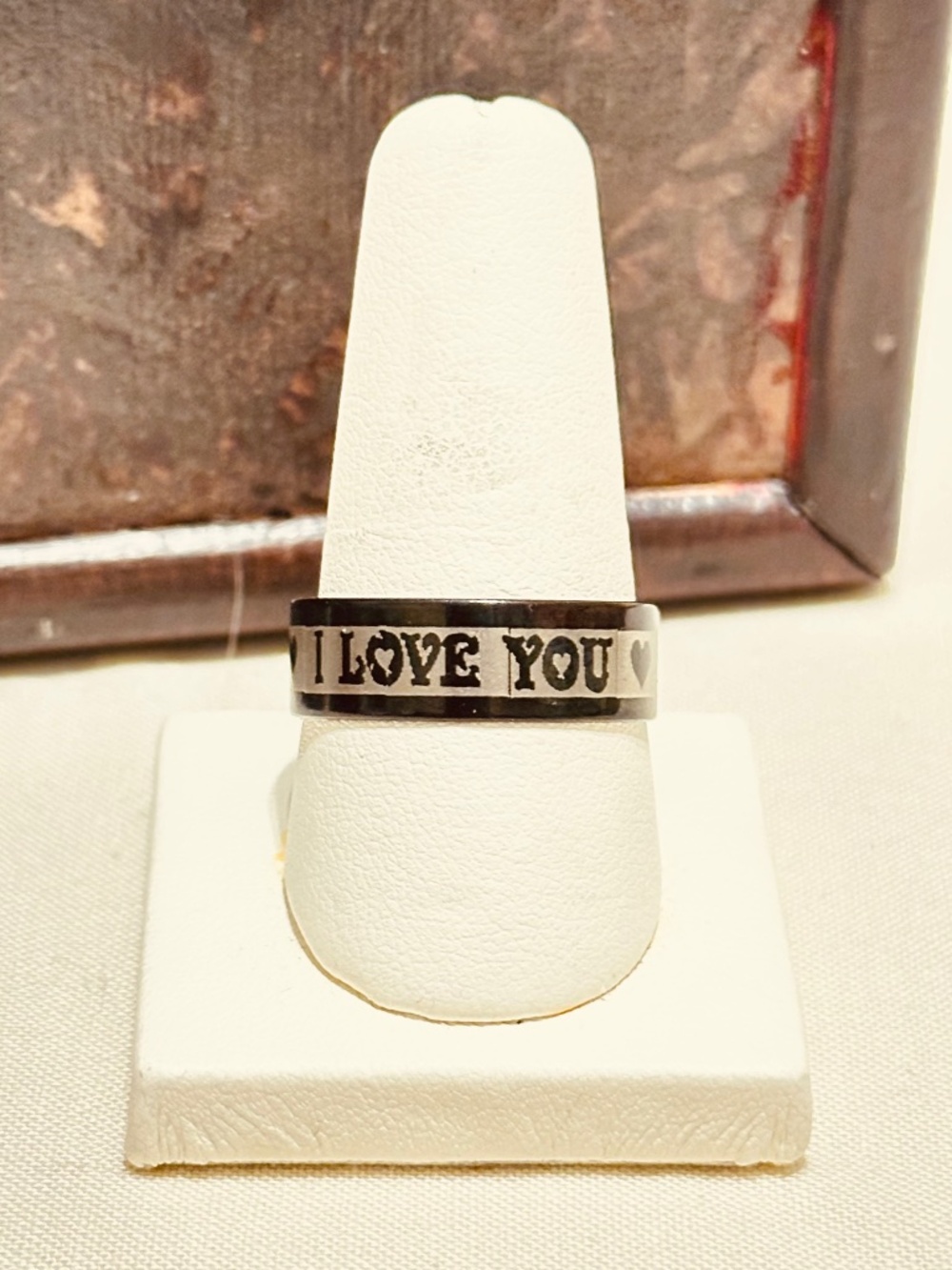 Stainless Steel Black Ring I Love You Heart Rose Size 10.5 NWT Men Unisex Women